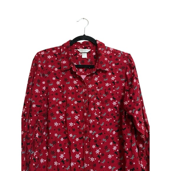 Christopher & Banks Snowflake And Scottie Dog Button Front Shirt Red Size M - Picture 2 of 6